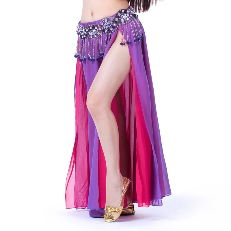 Новая горячая Распродажа Для женщин платье для танцев латина, танец живота, костюм 8 видов цветов шифоновая юбка, 2 вещи в юбка с Боковым Разрезом Платье - Цвет: Фиолетовый