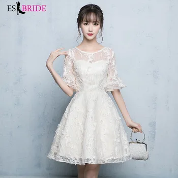 

Simple White Plus Size Short Evening Dresses 2019 New Arrival A-line Short Sleeve Chiffon Elegant Wedding Guest Gowns ES1282