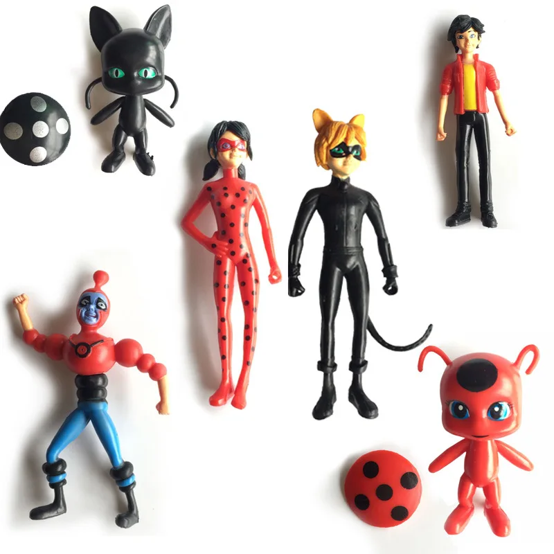 6Pcs/set Miracle Ladybug 3.15-5.5Inch PVC Lady bug Cat Noir Juguetes Toy Doll Figures Toys Collection Figure Toys for Children