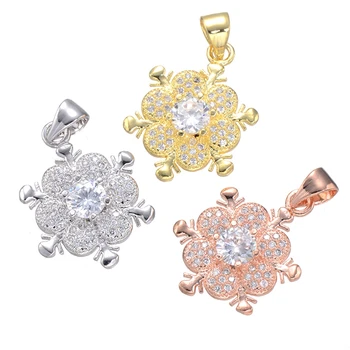 

Statement Luxury Cubic Zircons Rhinestone Copper Flower Charms Pendant For Chain Necklace Making DIY Accessories Gold