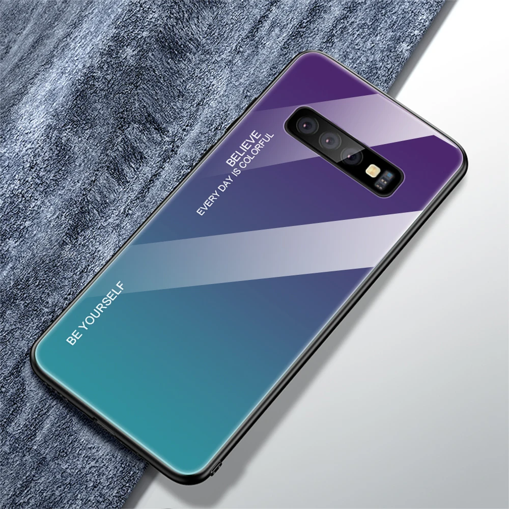 Закаленное Стекло чехол для samsung Galaxy A6 A7 A8 J4 J6 A30 A50 A20 A10 S10 S10E S8 S9 Plus Note 9 8 M10 M20 полный чехол s крышка - Цвет: Purple