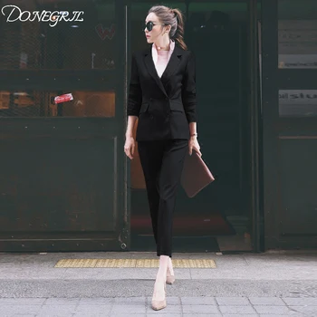 

suits for women 2019 Spring office uniform designs Blazer Jacket With Pants Wine Red+Black Work Business Long Pants Suits