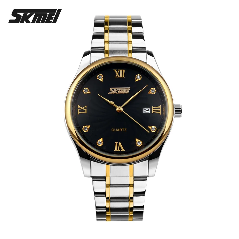 

2016 New Fashion SKMEI Brand Design Business Calender Men Male Clock Casual Stainless Steel Luxury Wrist Quartz Watch gift 9101