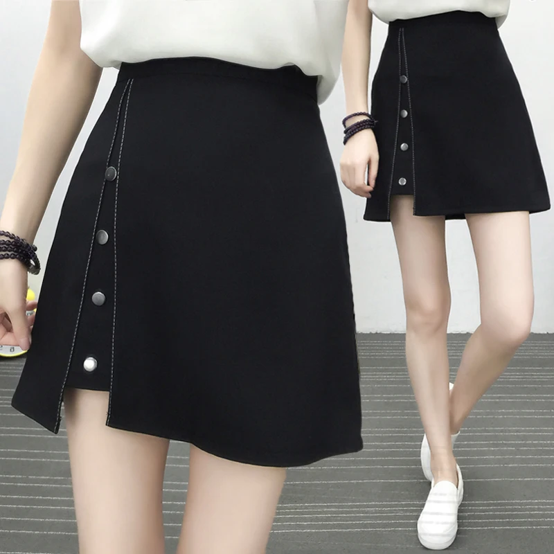 

2018 Summer black skirt a word high waist thin anti-light irregular shorts skirt