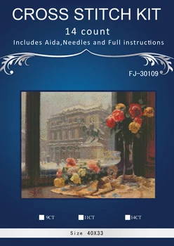 

Flower on windowsill home Decor counted14ct white canvas similar DMC Cross Stitch kits14ct needlework Set DIY embroidery