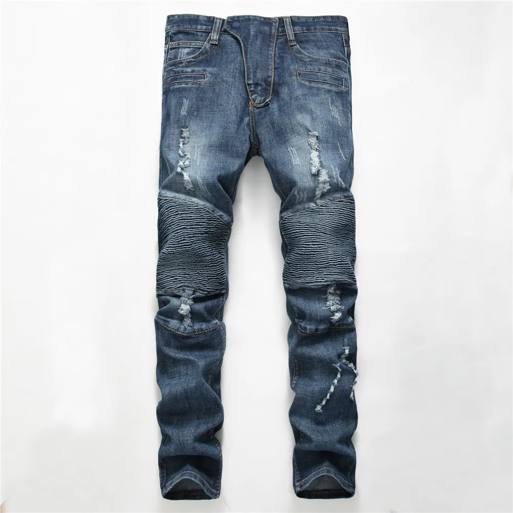 Ripped Biker Jeans Men with Holes Denim New Designer Brand Slim Fit