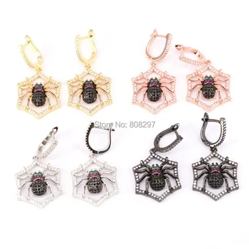 

4Pairs High quality Spider bugs earrings Mix color micro pave Cubic zircon Insects jewelry earrings