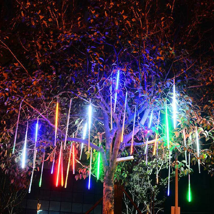 Chuveiro de Chuva Corda para o para o Jardim do Casamento Decoração do Feriado do Partido 8 Pçs e set 30 50 cm Colorido Meteoro Tubes Led Branco Quente Luz da Jardim do Casamento da Árvore 6 Fios de LED