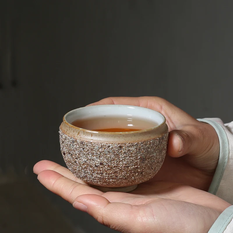 Japanese Style Crude Pottery Master Cup Hand Made Ceramic Tea Bowl Retro Heat Resistant Teacups Natural Ore