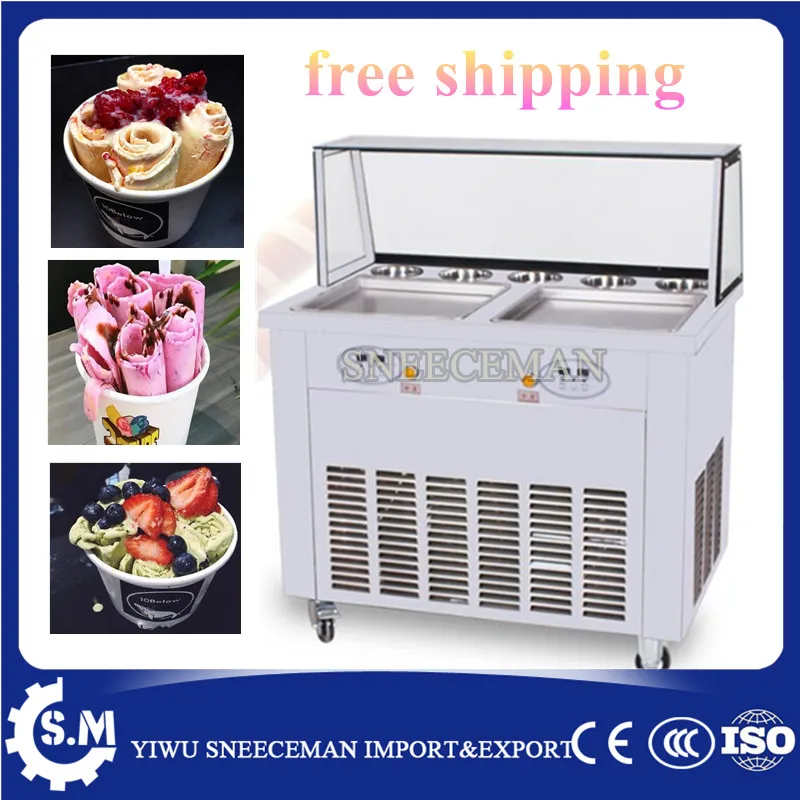 35cm automatic DOUBLE pan ice cream rolling roll machine stainless