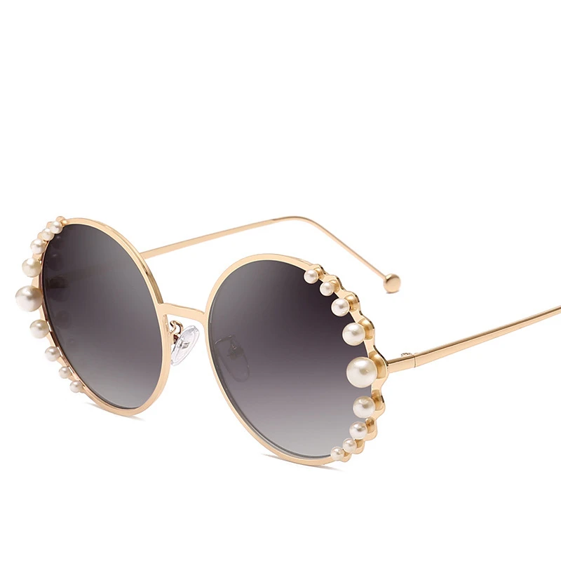 

Summer Fashion Ladies Glasses Retro Round Beads Decorative Sunglasses Beach Party Luxury Rhinestone Sunshade UV400