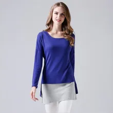 Осеннее пальто женская футболка мягкая хлопковая с длинным рукавом поддельные две штуки блуза со вставкой женская футболка маленькие и большие размеры однотонные Топы