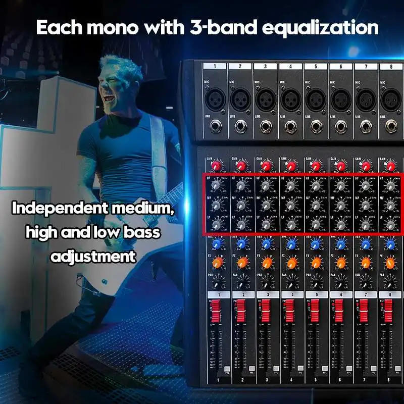 CLAITE 8 Channel Sound Mixing Console bluetooth USB Record Computer  Playback Phantom Power Effect 8 Channels USB Audio Mixer