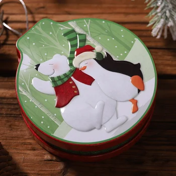 

Christmas embossed tinplate empty cans with lanyard candy gift storage container decorative box