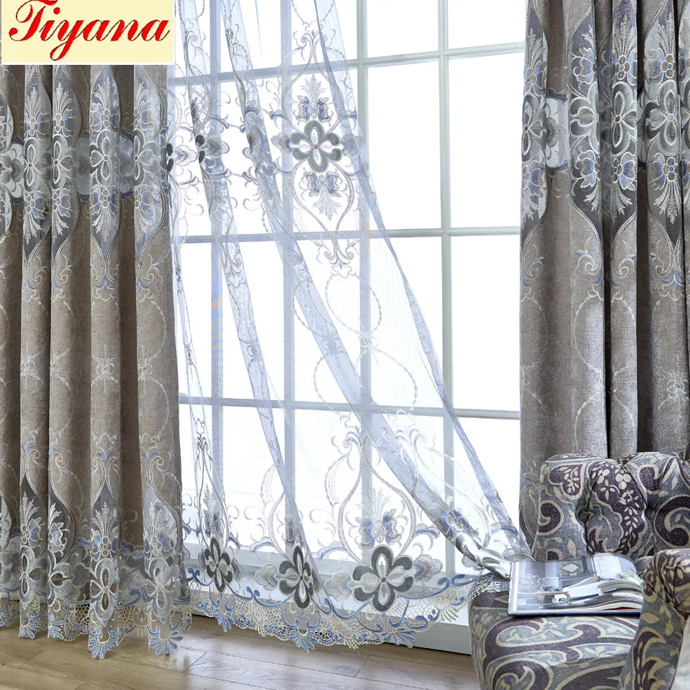 Goede Geborduurde Europese Grey Koninklijke Luxe Gordijnen Slaapkamer Gordijnen voor Woonkamer Elegante Gordijnen Gordijnen WP078 * 30