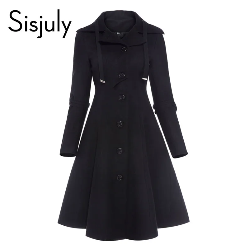 Sisjuly women coat autumn black vintage gothic a line elegant winter