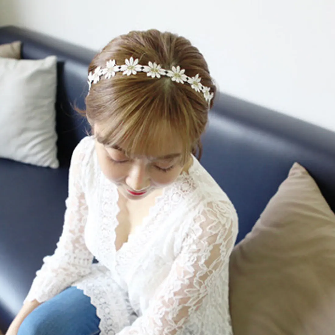 Flower Headband Girls Elastic Hair Band Women Hair Accessories White Daisy Rims Headwear Chain Floral Flower Headband Girls Elastic Hair Band Women Hair Accessories White Daisy Rims Headwear Chain Floral