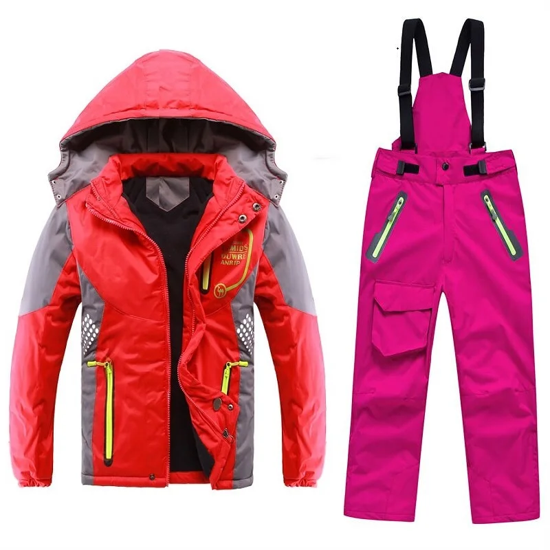 Зимняя теплая водонепроницаемая одежда для маленьких мальчиков и девочек; комплекты одежды для альпинизма; Детское пальто и штаны; Верхняя одежда для детей; Детские комплекты; От 3 до 12 лет - Цвет: Red