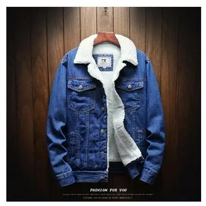 Новинка, зимняя высококачественная брендовая модная шерстяная Мужская Повседневная джинсовая куртка синего и черного цвета, Толстая Теплая мужская джинсовая куртка, размер S-6XL - Цвет: Dark blue