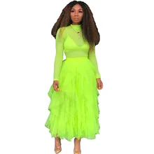 Женственная сетчатая прозрачная женские макси юбки каскадные оборки асимметричные юбки с высокой талией женские повседневные юбки-пачки длинные тюлевые юбки Бальные платья