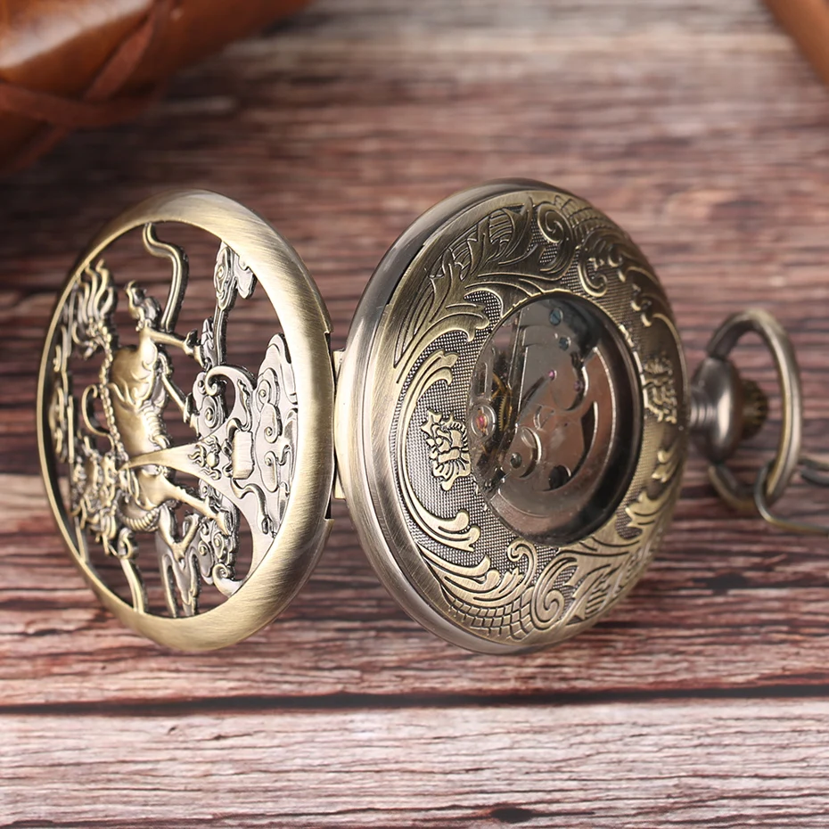  Vintage Roman Numbers Mechanical Pocket Watches Men Women Automatic Kylin Hollow Fob Clock Exquisite Gift For Xmas Birthday  (6)