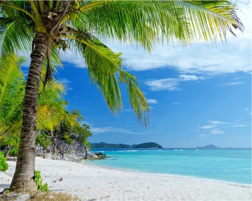Beibehang заказ обои HD пляж кокосовое дерево Эгейское ТВ задний план домашний Декор Гостиная Спальня 3d