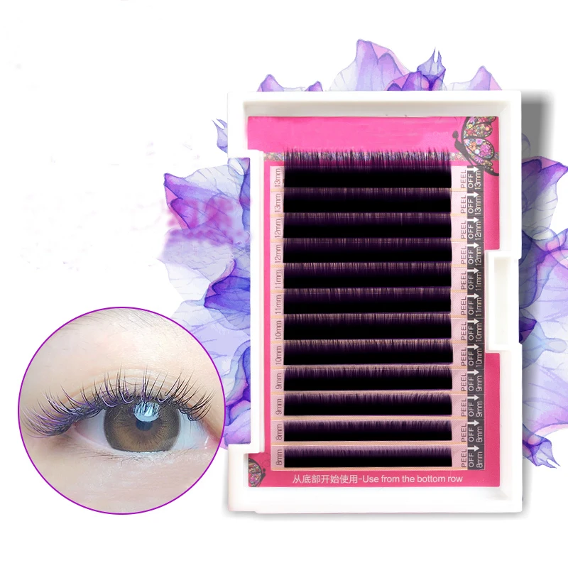 

HBZGTLAD C curl 0.07mm 8-13mm false lashes Gradient purpl color eyelash individual colored lashes Faux volume eyelash extensions