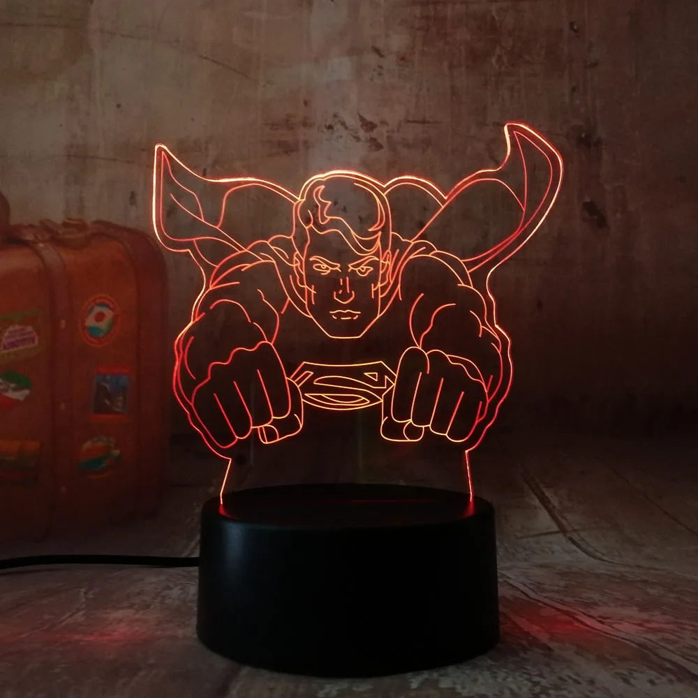 Лидер продаж DC Супермен круто герой ночник светодиодный 7 красочных изменить 3D RGB Настольная лампа Свет для младенца творческий подарок