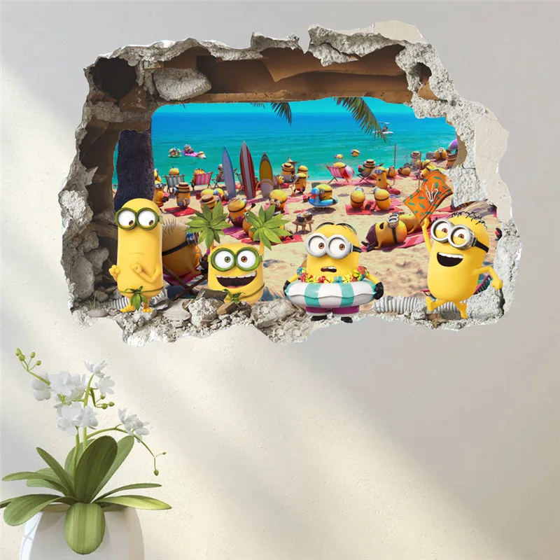 3D Наклейка на стену милый желтый мальчик на праздник разбитое окно детская комната спальня декоратор виниловые наклейки художественная Фреска плакат