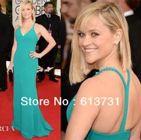 Stunning Backless V-neck Light Blue 2014 Golden Globe Awards Reese Witherspoon Mermaid Celebrity Dresses Red Carpet Prom Gown