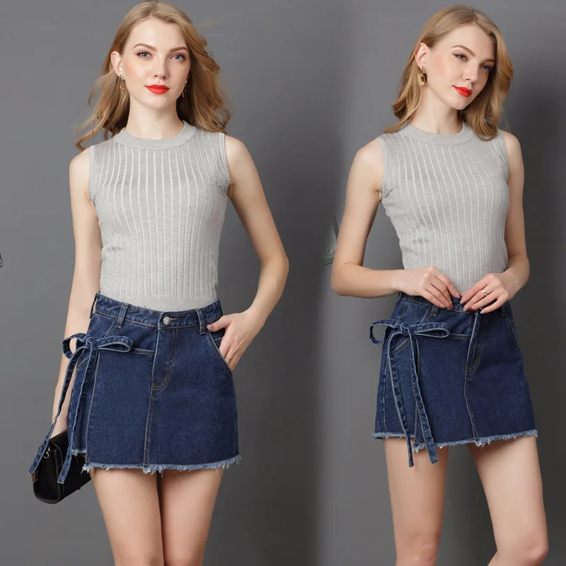 2019 Весна и лето новый большой размер женские джинсовые шорты юбка нерегулярные Полосатая юбка брюки