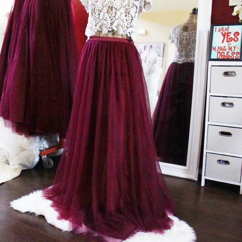 burgundy tulle maxi skirt