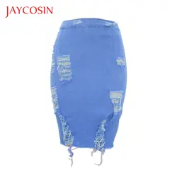 JAYCOSIN Карандаш Джинсовая мини-юбка женские Высокая талия рваные джинсовые Проблемные Bodycon летний сезон ежедневно повод