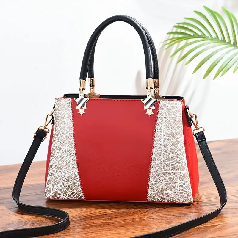 

Women Leather Handbags Patchwork Bling Top Handle Shoulder Bag Messenger Tote Bags for Women 2019 New Fashion Design