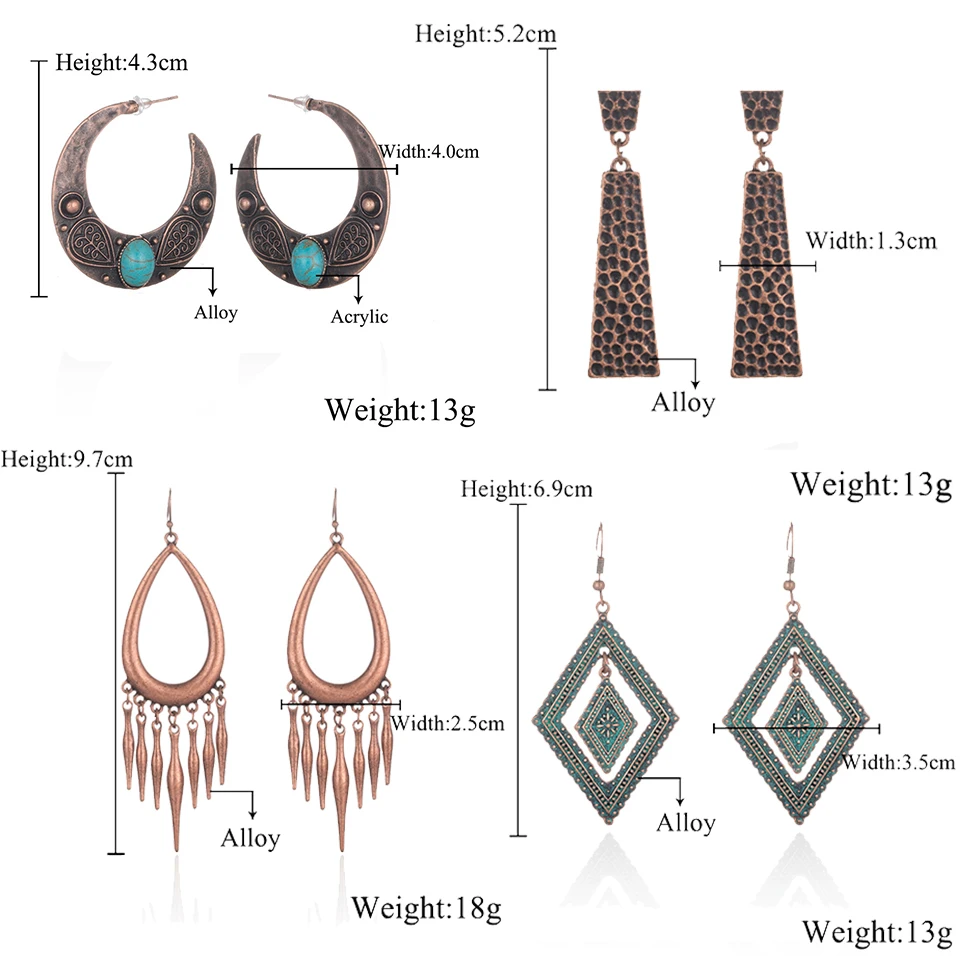 Multi Bohemian Ethnic Vintage Drop Earrings For Women Hanging Dangling Ladies Antique Alloy Moon Tassel Ear Jewelry Accessories