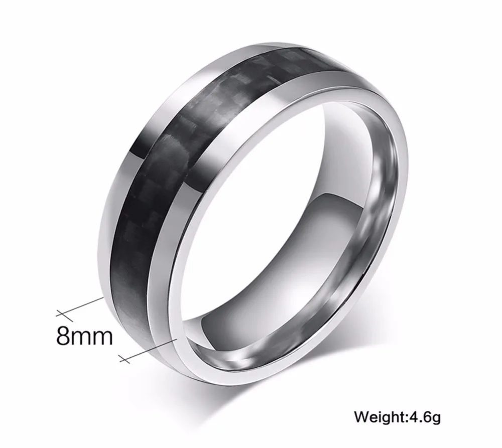 Men's Rings Stainless Steel Inlay Black Carbon Fiber Rings for Women Men Fashion Wedding Band Jewelry anel masculino