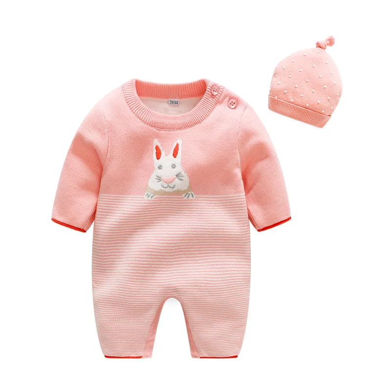 

Newborn Romper Long Sleeves Baby Girls Knitted Jumpsuits Cute Rabbit Pattern Toddler Infant Kids Bebes Overalls Children Sweater