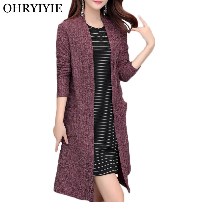 

OHRYIYIE Plus Size 5XL Long Cardigan Sweater Women 2019 Spring Autumn Vintage Knitted Sweater Female Casual Thick Coat XL-5XL