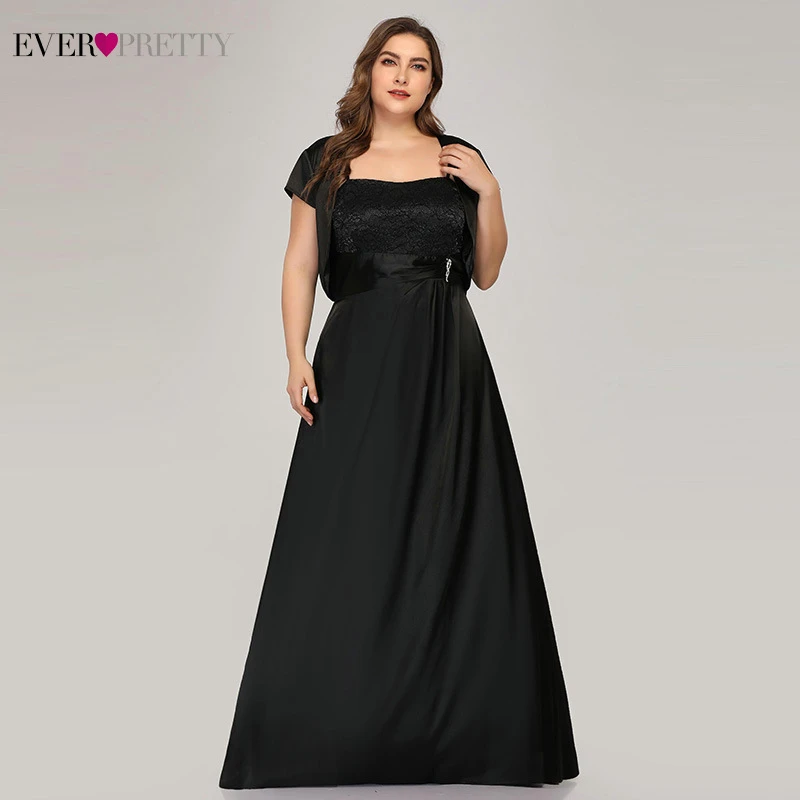 Платья для матери невесты из атласа размера плюс трапециевидной формы с жакетом, черные кружевные вечерние платья EZ07726BK Vestido Madrina