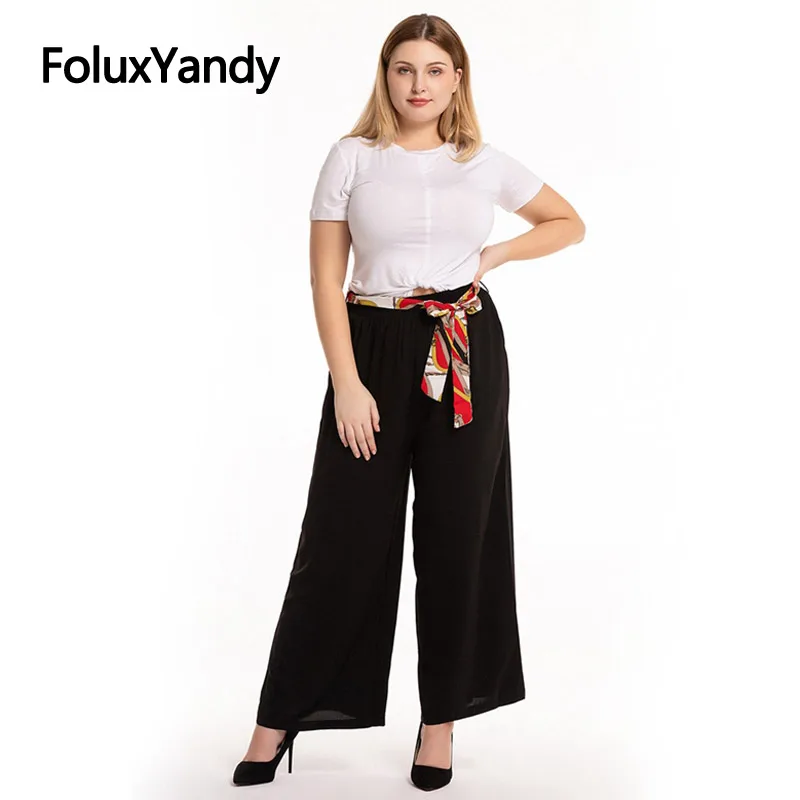 

Thin Summer Pants Black Trousers Plus Size Women Casual Loose High Waist Wide Leg Pants CMC1931