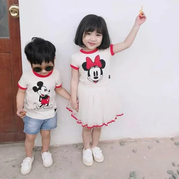 

Summer girls tutu dress boys tee shirt baby vestidos kids clothes children toddler pullover miki minnie print mesh 1 to 9 yrs
