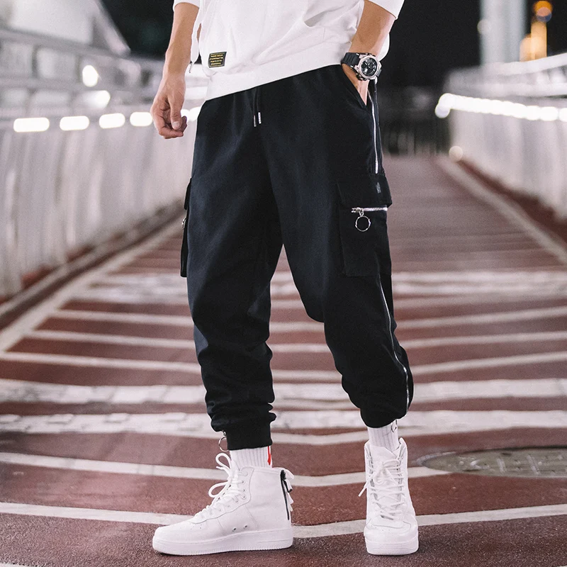 Men Jogger Casual Pant Zipper Loose Cargo Pant Streetwear Hip Hop Harem ...