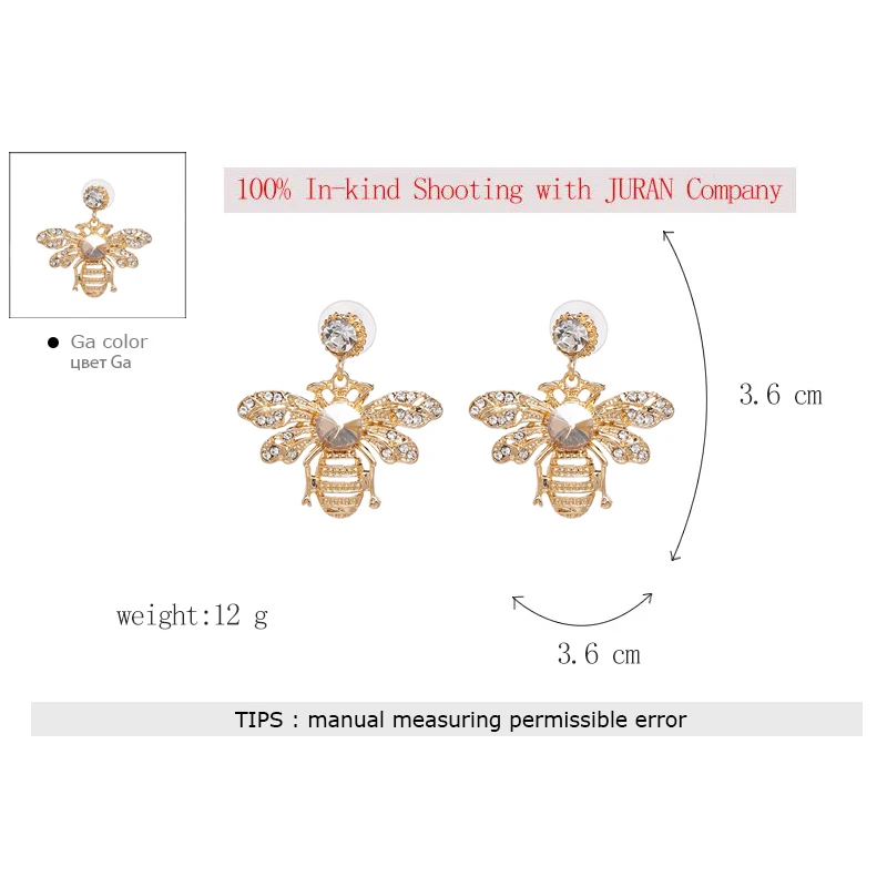 JURAN, Винтажные серьги, стразы, пчела, бабочка, стрекоза, серьги-гвоздики для женщин, массивное ювелирное изделие с кристаллами, подарок, Brincos, Лидер продаж