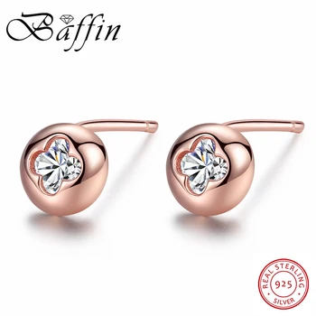 

BAFFIN Simple Trendy Round Stud Earrings Rose Gold Color Real 925 Sterling Silver Jewelry White Zircon Earrings For Women Gift