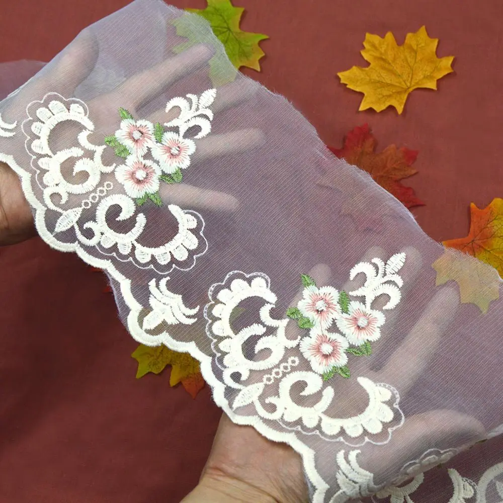2 Yards Embroidered Fabric Tulle Lace Trim Lace Floral Ribbon DIY Sewing Craft