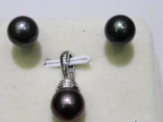 

Free shipping 653 Black fresh water pearl Earring 8.5-9mm set Alloy "Handmade