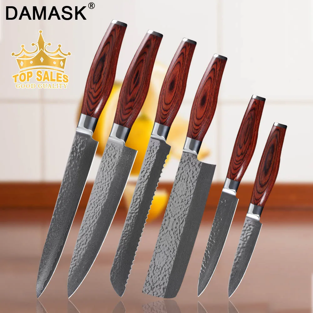 

Damask Kitchen Knife Sets Damascus Steel Chef Knives 8 inch Chef Slicer Bread Cleaver Sharp Durable Double Head Steel Cutter