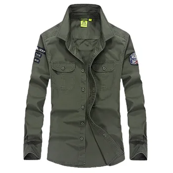 

Spring Dress Shirt Men Patchwork Pure Cotton Breathable Blouse Long Sleeve Military Mens Shirt Plus Size M-XXXL Camisa Hombre