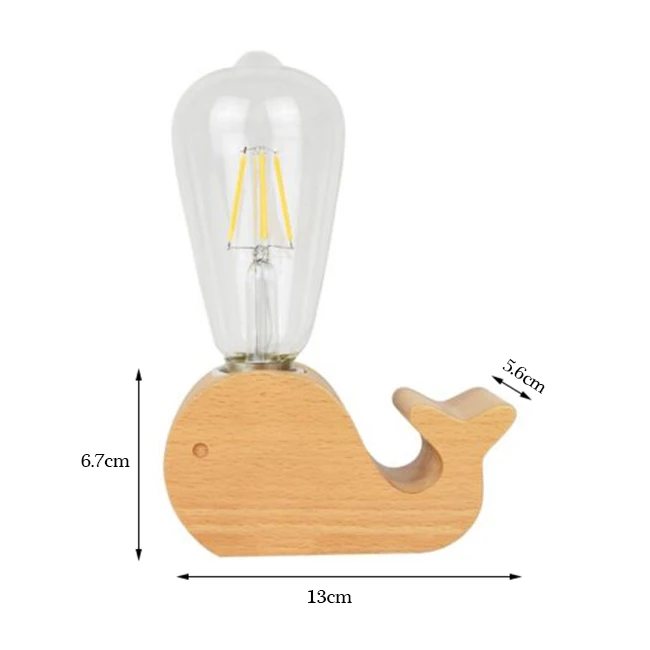Деревянная вилка европейского стандарта, маленькие настольные лампы креативные скандинавские современные Романтический Теплый Спальня Бар Потолочные светильники 220V слон, Кит прикроватная настольная лампа - Цвет абажура: With 220V bulb