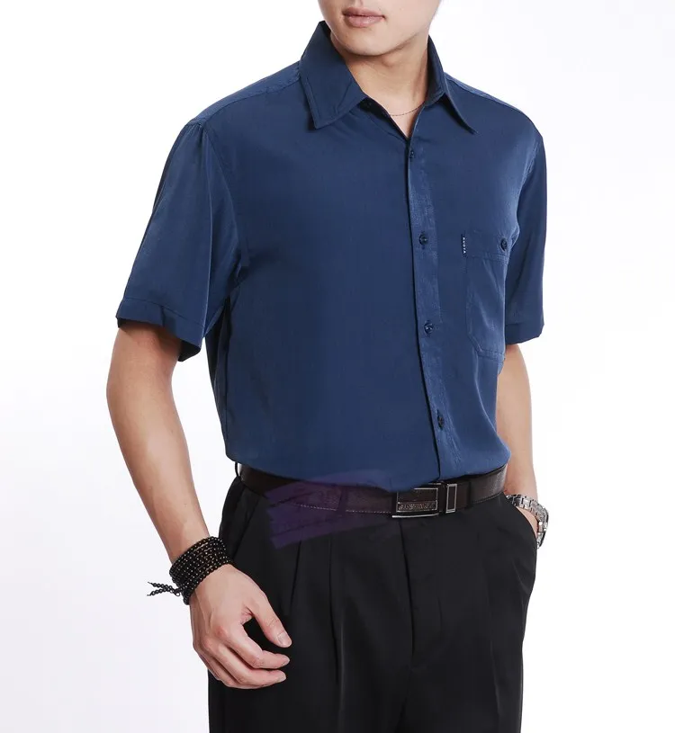 Летняя Повседневная рубашка с коротким рукавом, рубашка пятидесяти лет, Тонкая шелковая рубашка для мужчин, облегающие рубашки M, L, XL, XXL, XXXL, XXXXL 15